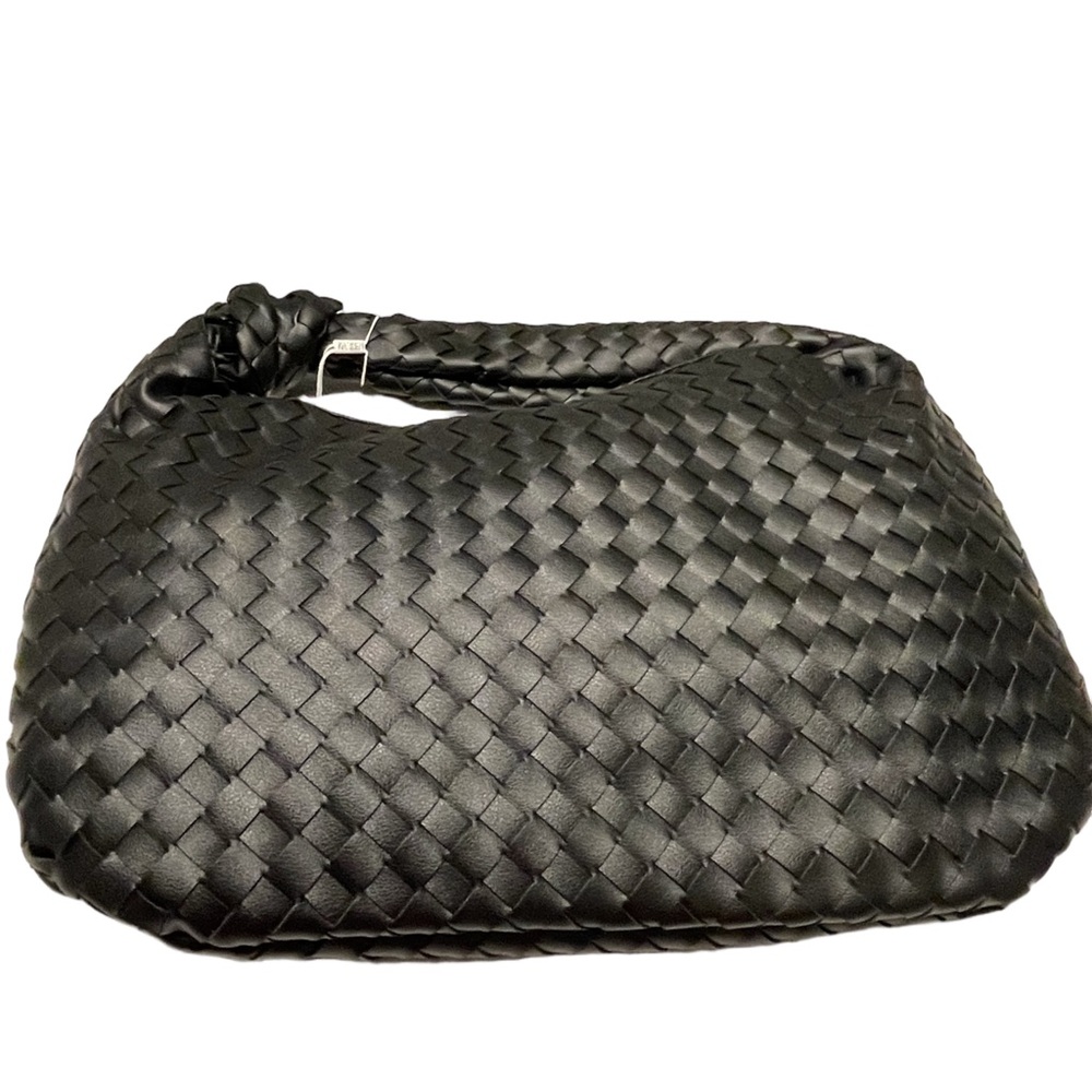 Urban Expansion Woven Hobo Shoulder Bag Black Vegan Leather NWT Sz 17”W x 11”T - Picture 3 of 8